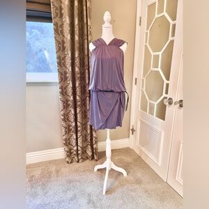 MYF Lilac Purple Faux Wrap Halter Silk Mini Dress in Size L